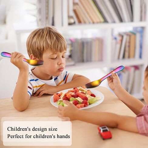 أواني إيفاندا للأطفال الصغار، طقم أدوات فضية للأطفال من الفولاذ المقاوم للصدأ مكون من 4 قطع، شوك وملاعق أواني للأطفال، أدوات مائدة مستديرة ناعمة مصقولة بالمرآة وآمنة للاستخدام في غسالة الأطباق in Kuwait