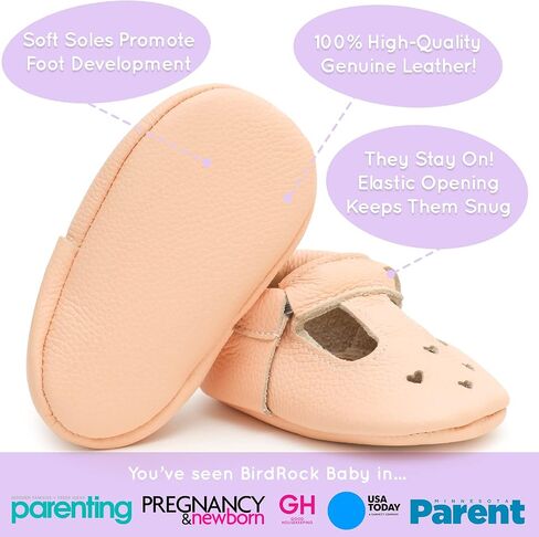 BirdRock Baby Mary Jane Moccasins - Genuine Leather Soft Sole Baby Girl Shoes for Newborns, Infants, Babies, and Toddlers in Saudi Arabia