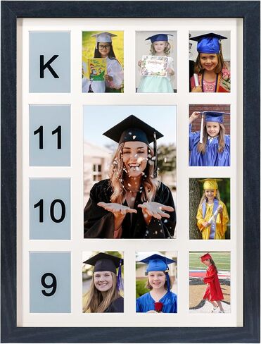 School Years Picture Frame K-12 Day Graduation Photo Collage Black Frame with Mat, Displays One 5x7 Photo and Twelve 2.5x3.5 Pictures in Saudi Arabia