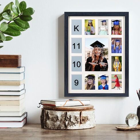 School Years Picture Frame K-12 Day Graduation Photo Collage Black Frame with Mat, Displays One 5x7 Photo and Twelve 2.5x3.5 Pictures in Saudi Arabia