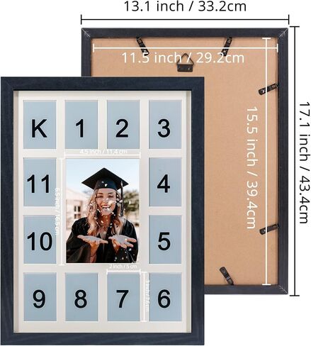 School Years Picture Frame K-12 Day Graduation Photo Collage Black Frame with Mat, Displays One 5x7 Photo and Twelve 2.5x3.5 Pictures in Saudi Arabia
