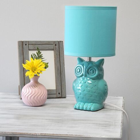 Simple Designs LT1136-SGE 12.8" Tall Contemporary Ceramic Owl Bedside Table Desk Lamp w Matching Fabric Shade for Decor, Bedroom, Nightstand, Living Room, Entryway, Kids' Room, Nursery, Sage Green in Saudi Arabia
