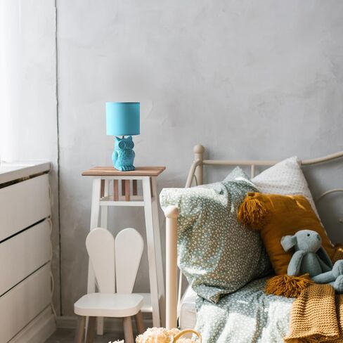 Simple Designs LT1136-SGE 12.8" Tall Contemporary Ceramic Owl Bedside Table Desk Lamp w Matching Fabric Shade for Decor, Bedroom, Nightstand, Living Room, Entryway, Kids' Room, Nursery, Sage Green in Saudi Arabia