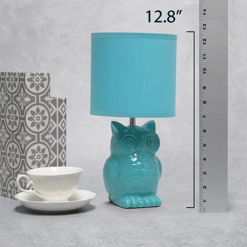 Simple Designs LT1136-SGE 12.8" Tall Contemporary Ceramic Owl Bedside Table Desk Lamp w Matching Fabric Shade for Decor, Bedroom, Nightstand, Living Room, Entryway, Kids' Room, Nursery, Sage Green in Saudi Arabia