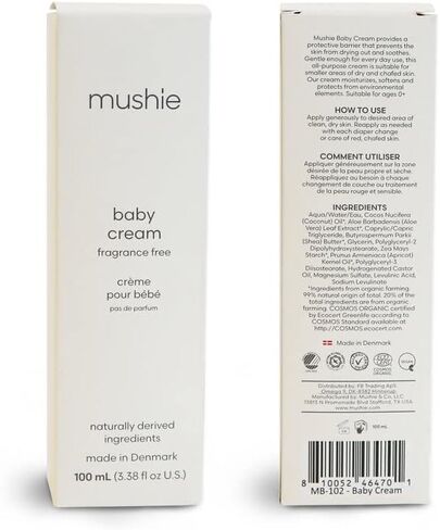 mushie Baby Cream | Healing Ointment for Dry, Chaffed Skin, Diaper Rash, & Minor Scratches | Certified COSMOS ORGANIC | Made In Denmark, 3.38 fl oz (100 mL) in Saudi Arabia