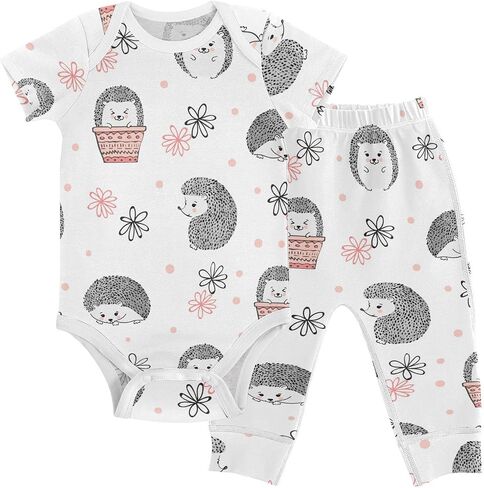 vvfelixl Baby Clothes Set - Cute Cartoon Pattern Bodysuits & Pants Set - Unisex 0-24 Months in Kuwait