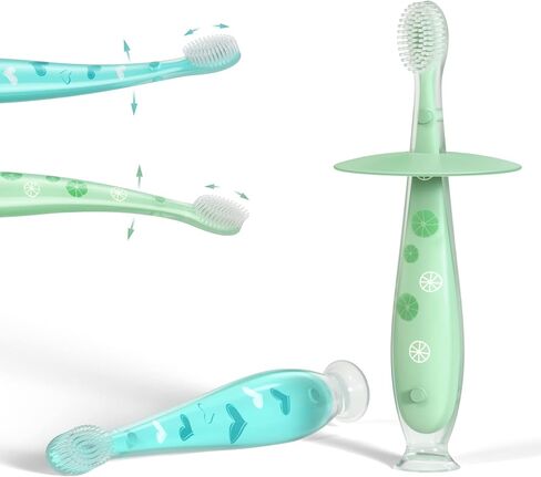 alobeby Baby Toddler Infant Soft Toothbrush: Extra Tooth Brush Age 2-4 6 to 12 Months Silicone Oral Dental Brish Hygiene Medium Pack Small Bristle Toothbrush Bulk (Blue & Green) in Saudi Arabia