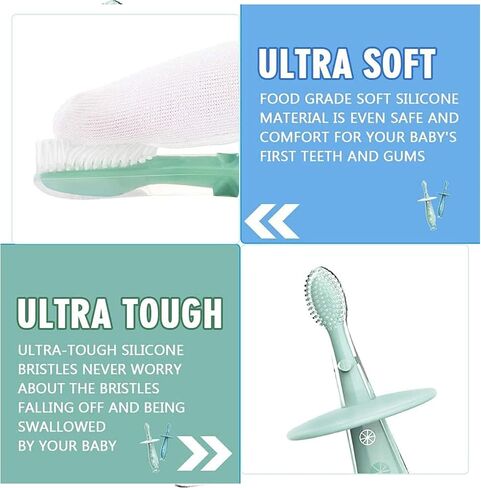 alobeby Baby Toddler Infant Soft Toothbrush: Extra Tooth Brush Age 2-4 6 to 12 Months Silicone Oral Dental Brish Hygiene Medium Pack Small Bristle Toothbrush Bulk (Blue & Green) in Saudi Arabia
