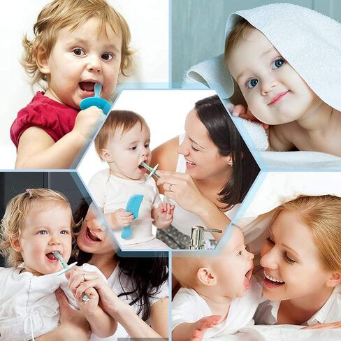 alobeby Baby Toddler Infant Soft Toothbrush: Extra Tooth Brush Age 2-4 6 to 12 Months Silicone Oral Dental Brish Hygiene Medium Pack Small Bristle Toothbrush Bulk (Blue & Green) in Saudi Arabia