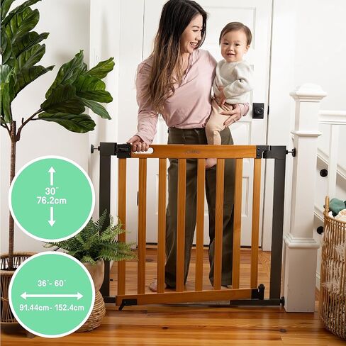 Summer Infant West End Safety Baby Gate, Dark Walnut Stained Wood with Charcoal Metal Frame – 30" Tall, Fits Openings up to 36" to 60" Wide, Baby and Pet Gate for Wide Spaces and Open Floor Plans in Saudi Arabia