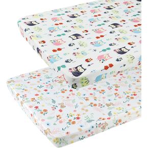 Pack n Play Sheets 3 Pack for Baby Unisex, Stretchy Jersey Knitted Portable Mini Crib Sheets Playard Mattress Cover for Baby Boys and Girls, Clouds Stripes and Arrow Printing