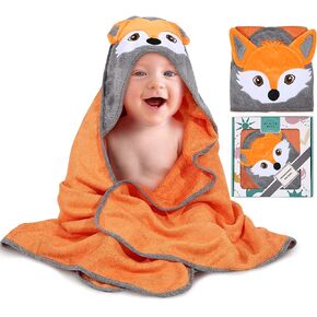 Munich Blue Fox Hooded Towel for Baby, Toddler and Infant - Large, Soft and Unisex Baby Bath Towel Perfect for Beach and Pool Gift - 35 x 35 inch