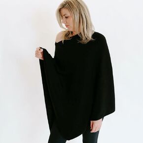 Toci Mom Nursing Cover for Breastfeeding, Full Coverage Breastfeeding Cover, Machine Washable, Breathable and Soft, Wide Neck with Stretch for Easy View, One-Size-Fits-All, Modal Knit (Black)