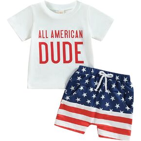 Baby Boy 4th of July Outfit Short Sleeve Letter Print T-Shirt + American Flag Shorts Set Fourth of July USA Clothes in Kuwait