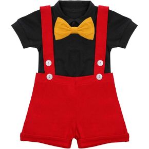 IWEMEK Baby Boy Gentleman Formal Suit Tuxedo Bowtie Romper Suspenders Cake Smash Outfit Wedding Bib Pants Overalls Clothes in Kuwait