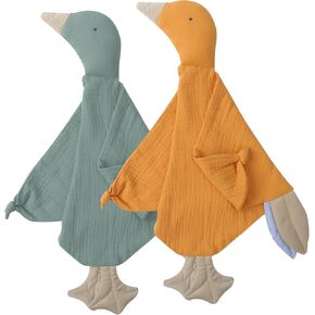 Organic Muslin Cotton Goose Loveys Soft Breathable Newborn Security Blanket with Tags, Soft for Baby Boy Girl, Neutral Muslin Fabric for Comfortable Sleep & Play, Ideal for Newborns, Toddlers in Kuwait