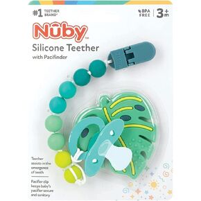 Nuby All Silicone Teether with Bonus Silicone Pacifinder with Clip - 3+ Months, 1pk (Avocado)