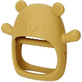 Socub Baby Teether Toy for Infants 12+ Months, Silicone Never Drop Silicone Mitten Teething Toy for Soothing Sore Gums, Baby Chew Toys for Sucking Needs, BPA Free, Beige