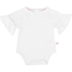 RuffleButts® Baby/Toddler Girls White Ruffle Sleeve Bodysuit - 0-3m in Saudi Arabia
