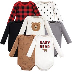Hudson Baby Unisex Baby Cotton Long-Sleeve Bodysuits, Brown Bear 7-Pack, 18-24 Months in Kuwait