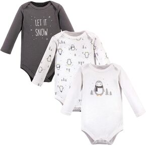 Hudson Baby Unisex Bodysuits Cotton Long-Sleeve Gray Penguin, 9-12 Months, Gray Penguin 3-pack, 9-12 Months US in Kuwait