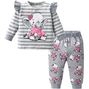 Eghunooy Baby Girls Clothes Set 2 Piece Long Sleeve Cartoon Pattern Infant Outfits in Saudi Arabia
