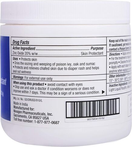 Nivagen Zinc Oxide Ointment USP 20% | For Diaper Rash, Chafed Skin, Protects From Wetness, Relief From Poison Ivy, Poison Oak, & Poison Sumac | 2oz Tube Of Zinc Oxide in Saudi Arabia