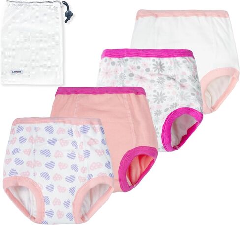 EZ Moms 4 Packs Toddler Potty Training Underwear Leakproof Soft Absorbent Kid Confident Toilet Training Pants for Girls 3T 100% Cotton Underwear Reusable Baby Girl Pee Pants with Potty Sticker Chart in Saudi Arabia