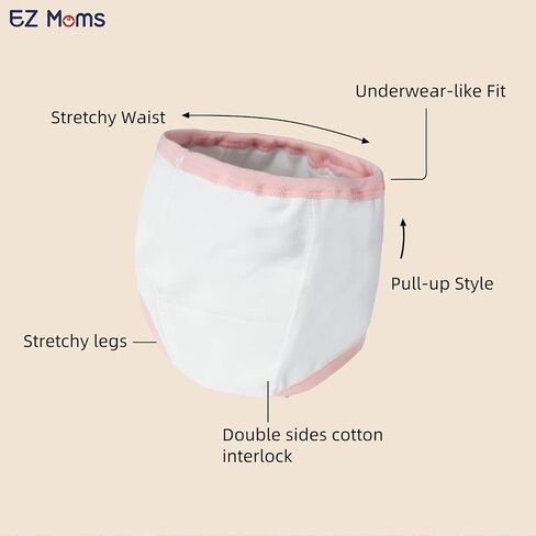 EZ Moms 4 Packs Toddler Potty Training Underwear Leakproof Soft Absorbent Kid Confident Toilet Training Pants for Girls 3T 100% Cotton Underwear Reusable Baby Girl Pee Pants with Potty Sticker Chart in Saudi Arabia