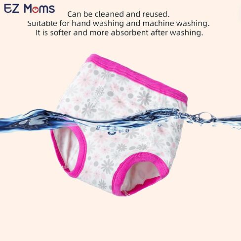 EZ Moms 4 Packs Toddler Potty Training Underwear Leakproof Soft Absorbent Kid Confident Toilet Training Pants for Girls 3T 100% Cotton Underwear Reusable Baby Girl Pee Pants with Potty Sticker Chart in Saudi Arabia