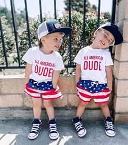 Baby Boy 4th of July Outfit Short Sleeve Letter Print T-Shirt + American Flag Shorts Set Fourth of July USA Clothes in Saudi Arabia