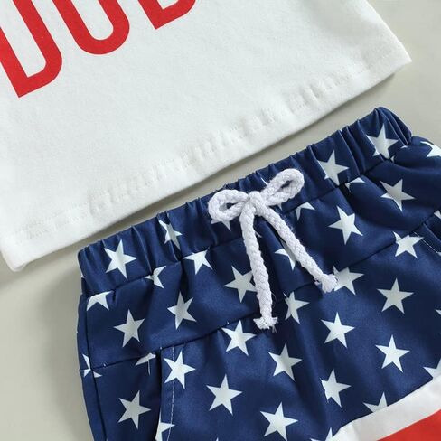 Baby Boy 4th of July Outfit Short Sleeve Letter Print T-Shirt + American Flag Shorts Set Fourth of July USA Clothes in Saudi Arabia