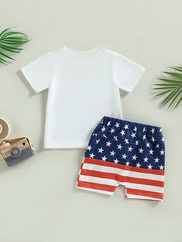 Baby Boy 4th of July Outfit Short Sleeve Letter Print T-Shirt + American Flag Shorts Set Fourth of July USA Clothes in Saudi Arabia