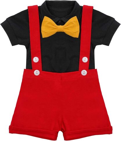 IWEMEK Baby Boy Gentleman Formal Suit Tuxedo Bowtie Romper Suspenders Cake Smash Outfit Wedding Bib Pants Overalls Clothes in Saudi Arabia