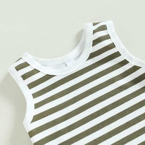 Ynibbim طفل رضيع فتاة ملابس الصيف مجموعة تي شيرتات قصيرة للأطفال مخطط بلوزات بلا أكمام الرضع ملابس قطنية محايدة 2 قطعة in Kuwait