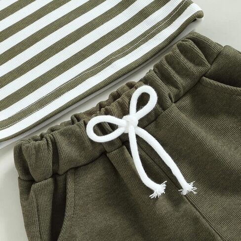 Ynibbim طفل رضيع فتاة ملابس الصيف مجموعة تي شيرتات قصيرة للأطفال مخطط بلوزات بلا أكمام الرضع ملابس قطنية محايدة 2 قطعة in Kuwait