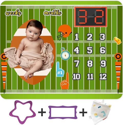 KIKIDOR Rugby Sports Theme Baby Monthly Milestone Blanket Ball Cap Scorer New Baby Photo Props Newborn Mom Gift for Baby Shower Party Decor Capture Baby Growth Chart Flag Blanket 48x40 inch BTZYKI83 in Kuwait