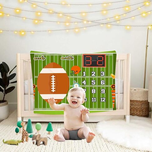 KIKIDOR Rugby Sports Theme Baby Monthly Milestone Blanket Ball Cap Scorer New Baby Photo Props Newborn Mom Gift for Baby Shower Party Decor Capture Baby Growth Chart Flag Blanket 48x40 inch BTZYKI83 in Kuwait