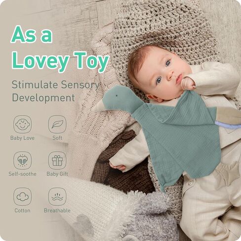 Organic Muslin Cotton Goose Loveys Soft Breathable Newborn Security Blanket with Tags, Soft for Baby Boy Girl, Neutral Muslin Fabric for Comfortable Sleep & Play, Ideal for Newborns, Toddlers in Saudi Arabia