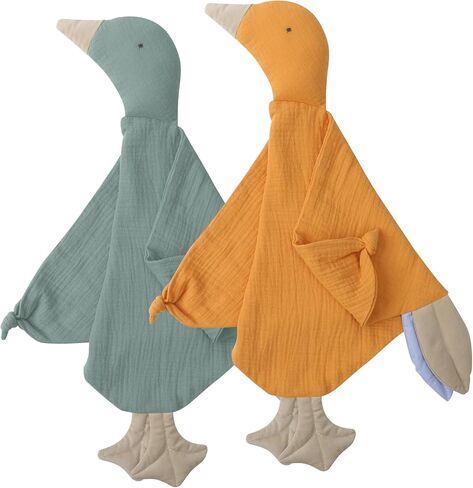 Organic Muslin Cotton Goose Loveys Soft Breathable Newborn Security Blanket with Tags, Soft for Baby Boy Girl, Neutral Muslin Fabric for Comfortable Sleep & Play, Ideal for Newborns, Toddlers in Saudi Arabia