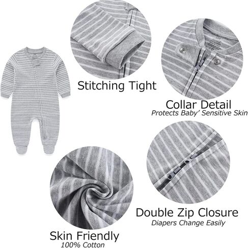 MAMIMAKA Newborn Baby Boy Girls Clothes 2-Way Zip Footed Cotton Bodysuit 3-Pack Long Sleeve Outfits 0-12Months in Saudi Arabia
