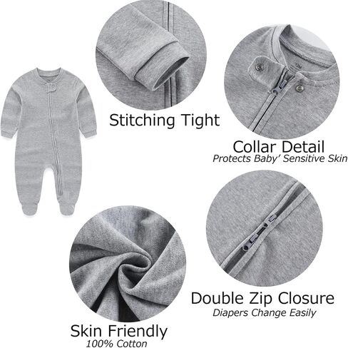 MAMIMAKA Newborn Baby Boy Girls Clothes 2-Way Zip Footed Cotton Bodysuit 3-Pack Long Sleeve Outfits 0-12Months in Saudi Arabia