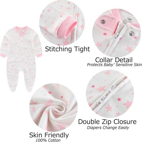 MAMIMAKA Newborn Baby Boy Girls Clothes 2-Way Zip Footed Cotton Bodysuit 3-Pack Long Sleeve Outfits 0-12Months in Saudi Arabia