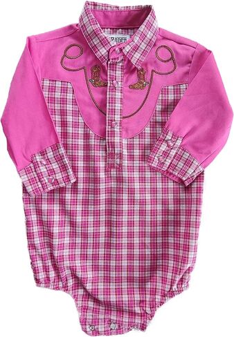 Western Pink Plaid Bodysuit for Baby Infant Toddler in Saudi Arabia