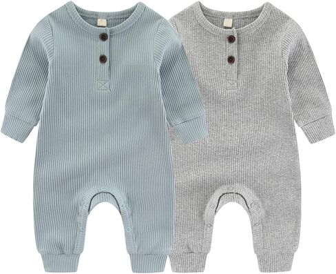 ZAV Solid Unisex Baby Boy Girl Rompers 2 Pack Long Sleeve Jumpsuits Infants Clothes Outfits in Saudi Arabia