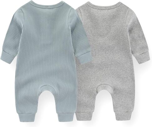 ZAV Solid Unisex Baby Boy Girl Rompers 2 Pack Long Sleeve Jumpsuits Infants Clothes Outfits in Saudi Arabia