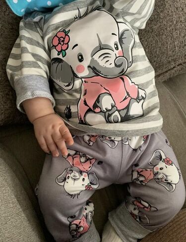 Eghunooy Baby Girls Clothes Set 2 Piece Long Sleeve Cartoon Pattern Infant Outfits in Kuwait