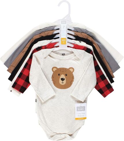 Hudson Baby Unisex Baby Cotton Long-Sleeve Bodysuits, Brown Bear 7-Pack, 9-12 Months in Saudi Arabia