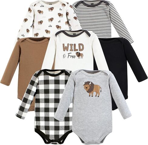 Hudson Baby Unisex Baby Cotton Long-Sleeve Bodysuits, Wild Buffalo 7-Pack, 18-24 Months in Saudi Arabia