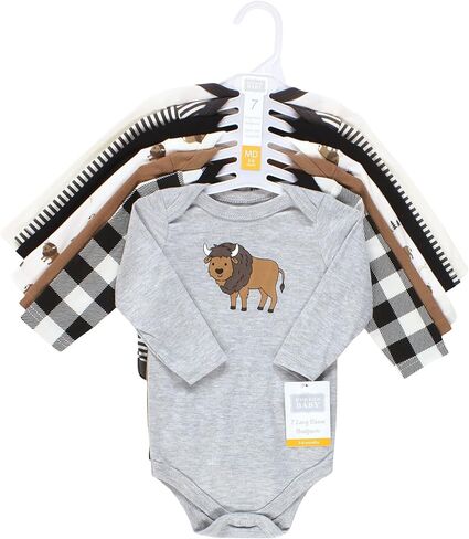 Hudson Baby Unisex Baby Cotton Long-Sleeve Bodysuits, Wild Buffalo 7-Pack, 18-24 Months in Saudi Arabia